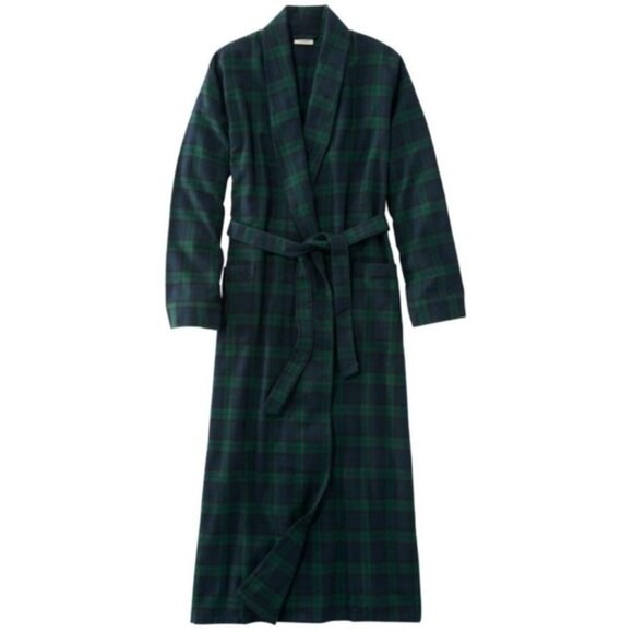 L.L. Bean Scotch BLACK WATCH PLAID PORTUGUESE Cotton Long FLANNEL Robe NEW - Picture 1 of 11